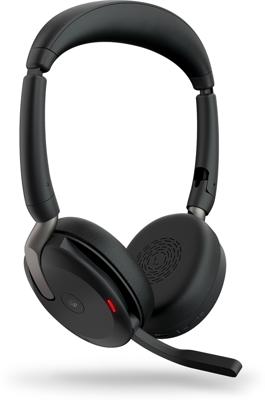 Jabra Evolve2 65 Flex Link380a MS On Ear headset Bluetooth Stereo Zwart Noise Cancelling Headset, Microfoon uitschakelbaar (mute), Volumeregeling, Inductie,