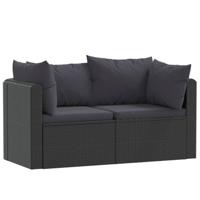 2-delige Loungeset met kussens poly rattan zwart - thumbnail