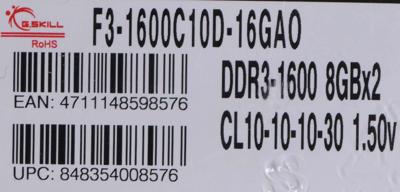 G.Skill 16GB PC3-12800 Kit geheugenmodule 2 x 8 GB DDR3 1600 MHz