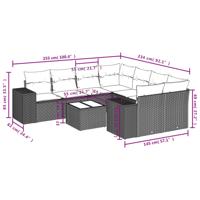 9-delige Loungeset met kussens poly rattan grijs - thumbnail