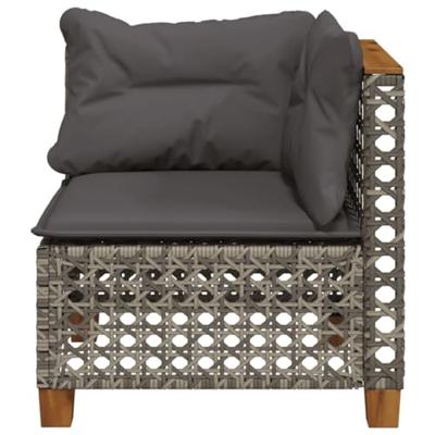 Tuinhoekbank met kussens poly rattan grijs - thumbnail