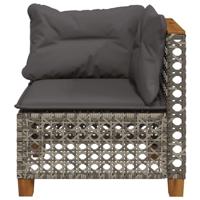 Tuinhoekbank met kussens poly rattan grijs - thumbnail