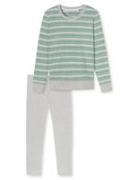 Dames pyjama badstof - Streep - Warme winter pyjama lange mouwen - Ronde hals - Met boordjes - thumbnail