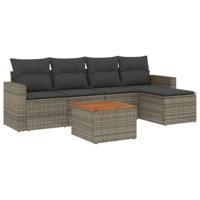 6-delige Loungeset met kussens poly rattan grijs - thumbnail