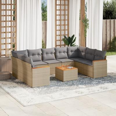 9-delige Loungeset met kussens poly rattan beige