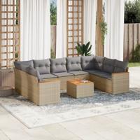 9-delige Loungeset met kussens poly rattan beige - thumbnail