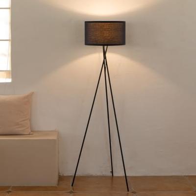 Moderne Vloerlamp - Zwarte Stoffen Lampenkap en Metalen Staande lamp - 53/53/138 cm - Inclusief LED E27 Lichtbron 4W 806Lm - voor Woonkamer en Slaapkamer - Met Voetschakelaar