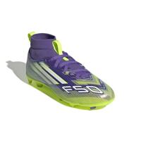 adidas F50 League Mid Gras / Kunstgras Voetbalschoenen (MG) Kids Paars Wit Neongeel - thumbnail