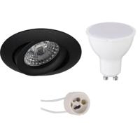 Kantelbare LED Inbouwspot Set Rond - GU10 Fitting - Mat Zwart - 6W - Warm Wit 3000K - thumbnail