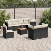 9-delige Loungeset met kussens poly rattan zwart - thumbnail