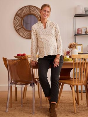 Zwangerschaps- en borstvoedingsblouse van katoengaas wit met print