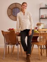 Zwangerschaps- en borstvoedingsblouse van katoengaas wit met print - thumbnail