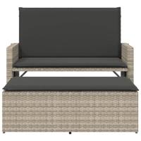 Tuinbank met kussens en voetenbank poly rattan lichtgrijs - thumbnail