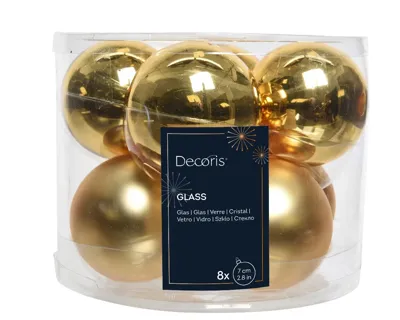 Kerstballen Glas Ø7cm Goud 8st
