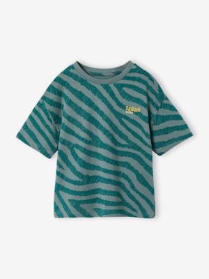T-shirt zebra korte mouwen jongen petrolblauw