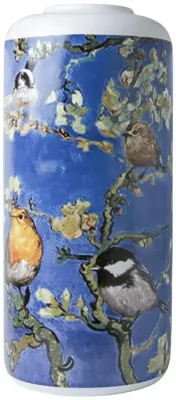 Heinen Delfts Blauw cilindervaas keramiek vogels van van gogh 14x31cm delfts blauw