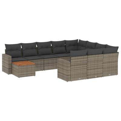 11-delige Loungeset met kussens poly rattan grijs