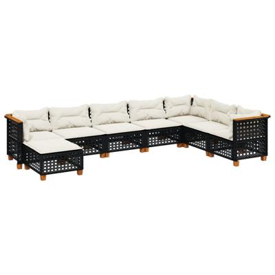 8-delige Loungeset met kussens poly rattan zwart - thumbnail