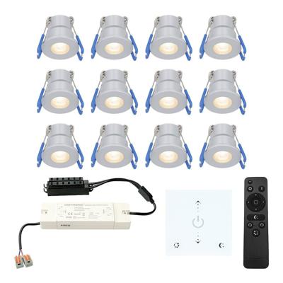 Set van 12 Milano LED Mini Inbouwspots met trafo en muurdimmer - 12 Volt 3 Watt 200 lumen - Dimbaar - Plat 34mm - 2700K - IP65 waterdicht - Grijs