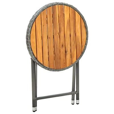 VidaXL Tafeltje 60 cm poly rattan en massief acaciahout grijs