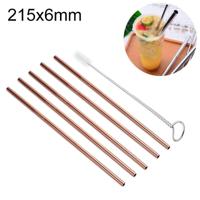 5 stuks herbruikbare RVS recht drinken stro + Cleaner borstel set Kit 215 * 6mm (Rose goud) - thumbnail