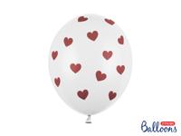 Ballonnen Pastel Wit Met Rode Hartjes (6st) - thumbnail