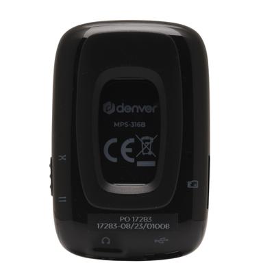 Denver MP3 Speler Incl. Oordopjes - uitbreidbaar tot 32GB - Shuffle modus - Kinderen & Volwassenen - Bevestigingsclip - AUX - MicroSD - MPS316 - Zwart
