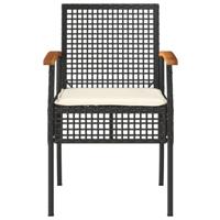 Tuinstoelen 2 st met kussens poly rattan en acaciahout zwart - thumbnail