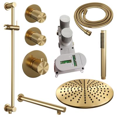 Regendoucheset Inbouw Brauer Gold Carving Thermostatisch 30 cm met Wandarm, Glijstang en Handdouche Staaf Losse Stopkranen Geborsteld Goud Brauer Regendoucheset Inbouw Brauer Gold Carving Thermostatisch 30 cm met Wandarm, Glijstang en Handdouche Staaf Losse Stopkranen Geborsteld Goud Brauer