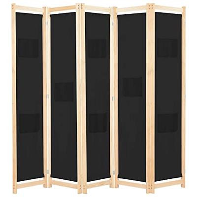 Kamerscherm met 5 panelen 200x170x4 cm stof zwart Kamerscherm met 5 panelen 200x170x4 cm stof zwart