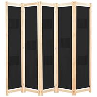 Kamerscherm met 5 panelen 200x170x4 cm stof zwart - thumbnail