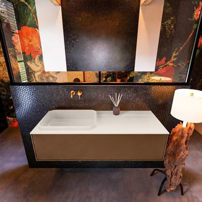 Badkamermeubelset Mondiaz Erin 120 cm met 1 Lade met RIDGE Wastafel Links Linen Zonder Kraangaten Greeploos Mat Rust