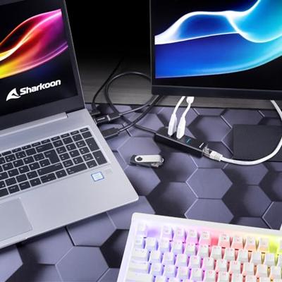 Sharkoon 3-Port USB 3.2 Gen 1 Aluminium + Gigabit LAN dockingstation