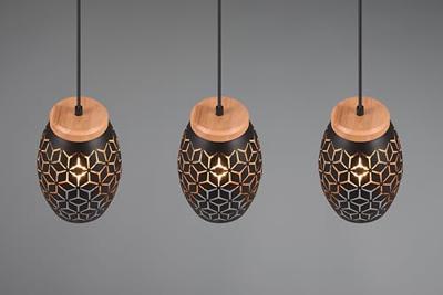 Trio Zwart goude hanglampBidar 3-lichts - R31573080