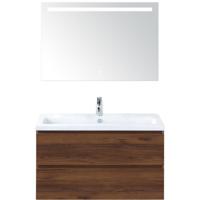 Vogue Badmeubelset 100 cm - Greeplijst in Kleur - Walnoot - Keramische Wastafel Wit 1 Kraangat met Sence Spiegel - thumbnail