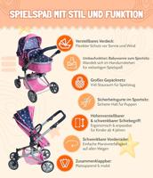 Combi-poppenwagen Mika - Vlinders Navy Roze - thumbnail