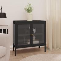Dressoir 70x35x70 cm staal en glas zwart - thumbnail