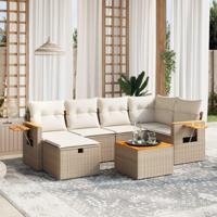 7-delige Loungeset met kussens poly rattan beige - thumbnail