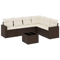 6-delige Loungeset met kussens poly rattan bruin - thumbnail
