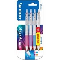 Pilot balpen Acroball Pure White, blister van 3 + 1 gratis, in vrolijke kleuren - thumbnail