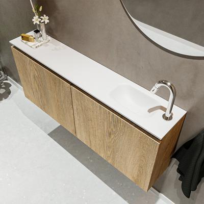 MONDIAZ TURE 120cm toiletmeubel washed oak. EDEN wastafel talc rechts 1 kraangat