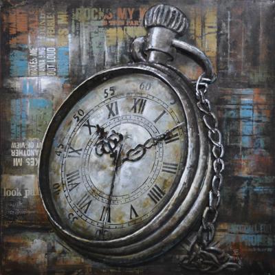 Schilderij - Metaalschilderij - Zakhorloge in de moderne tijd, 80x80 cm, 3D schilderij