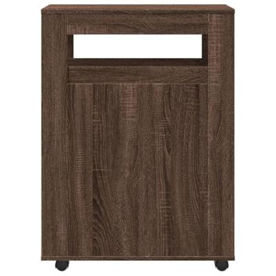 Badkamerkast smal met wielen bewerkt hout bruin eikenkleurig Badkamerkast smal met wielen bewerkt hout bruin eikenkleurig