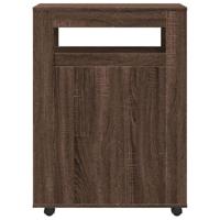 Badkamerkast smal met wielen bewerkt hout bruin eikenkleurig - thumbnail