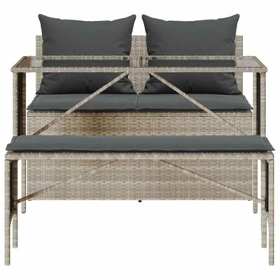 3-delige Tuinset met kussens poly rattan lichtgrijs