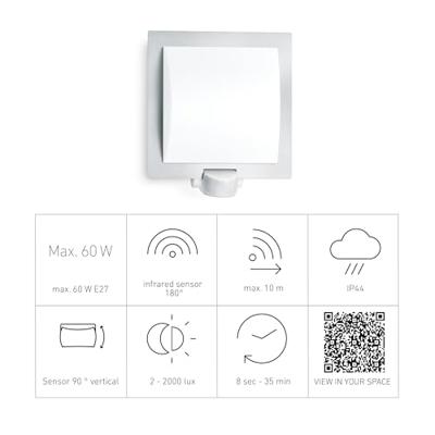 Steinel AUSSENLEUCHTE L 20 S EDELSTAHL 566814 Buitenlamp met bewegingsmelder (wand) LED E27 60 W Zilver - thumbnail