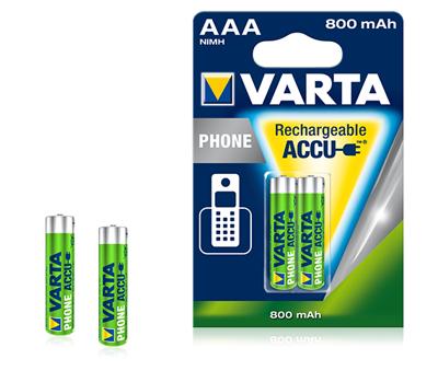 Varta 58398101402 Recharge Accu Phone Accu AAA Micro Ni-Mh Accu, geschikt voor draadloze telefoons, 800mAh 2 Stuks, groen, zilver