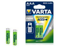 Varta 58398101402 Recharge Accu Phone Accu AAA Micro Ni-Mh Accu, geschikt voor draadloze telefoons, 800mAh 2 Stuks, groen, zilver - thumbnail