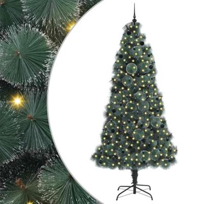 VidaXL Kunstmatige voorverlichte kerstboom met bolset groen 240 cm pet