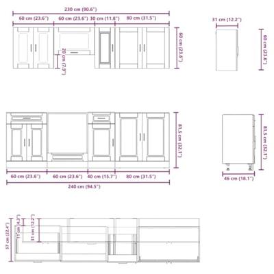 8-delige Keukenkastenset Porto bewerkt hout zwart